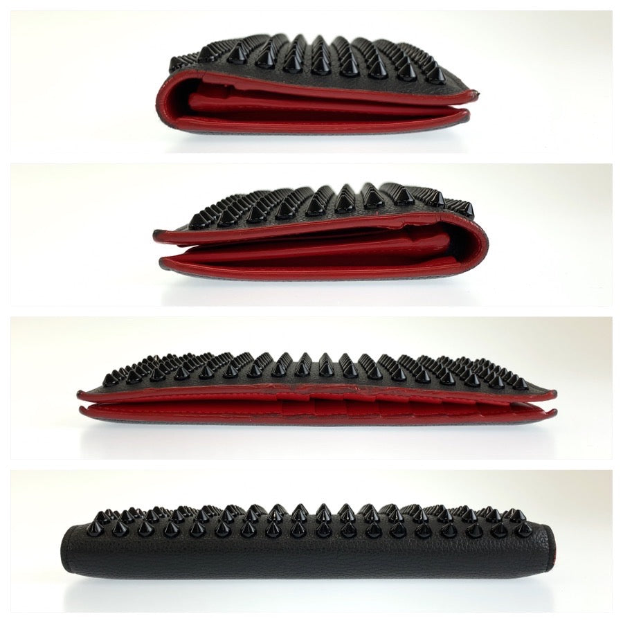 Christian Louboutin クリスチャンルブタン パネトーネ スパイクスタッズ ブラック 黒 レッド レザー 長財布 ロングウォレット メンズ ABP27
