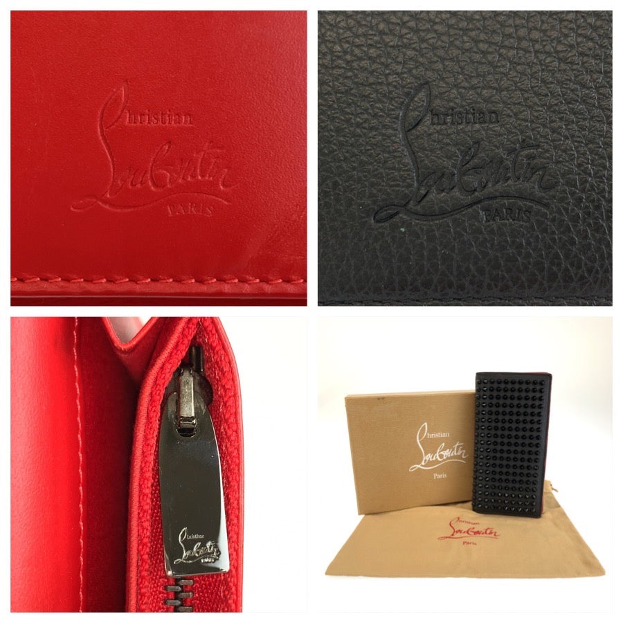 Christian Louboutin クリスチャンルブタン パネトーネ スパイクスタッズ ブラック 黒 レッド レザー 長財布 ロングウォレット メンズ ABP27