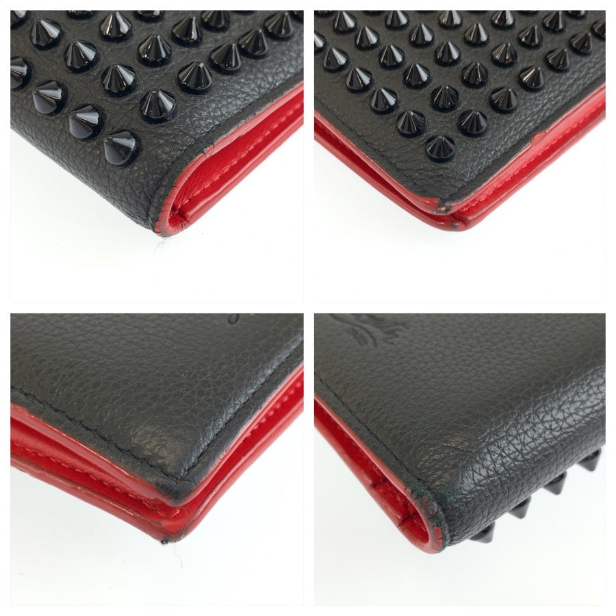 Christian Louboutin クリスチャンルブタン パネトーネ スパイクスタッズ ブラック 黒 レッド レザー 長財布 ロングウォレット メンズ ABP27