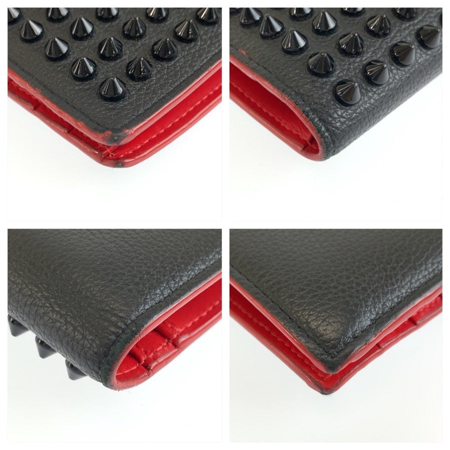 Christian Louboutin クリスチャンルブタン パネトーネ スパイクスタッズ ブラック 黒 レッド レザー 長財布 ロングウォレット メンズ ABP27