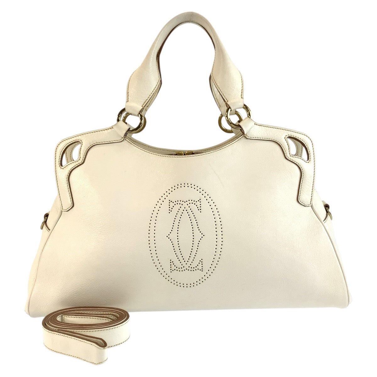 CARTIER カルティエ マルチェロ ドゥ カルティエ ホワイト ゴールド金具 レザー ハンドバッグ ショルダーバッグ 2way レディース ABP63