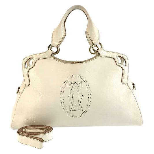 CARTIER カルティエ マルチェロ ドゥ カルティエ ホワイト ゴールド金具 レザー ハンドバッグ ショルダーバッグ 2way レディース ABP63