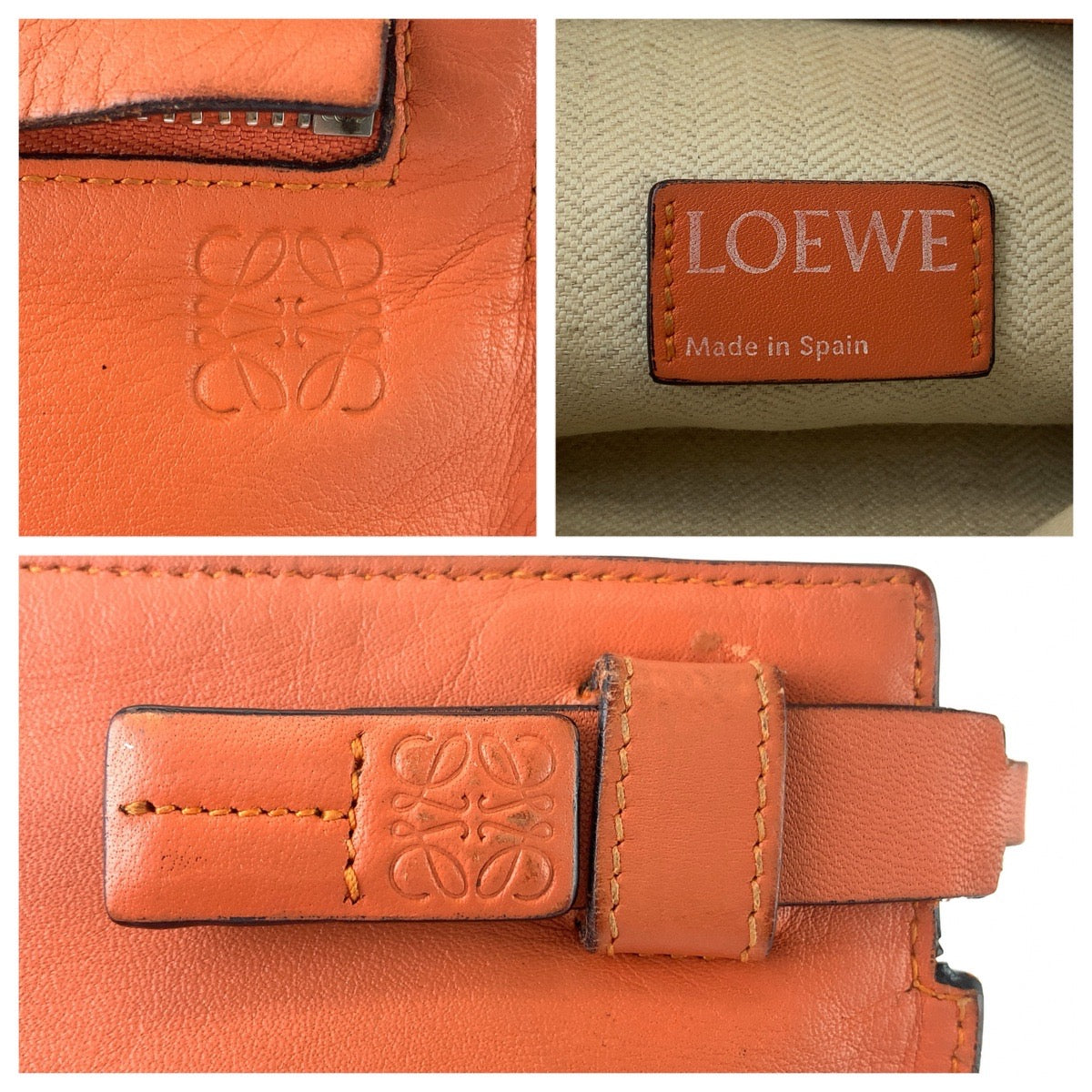 LOEWE ロエベ オレンジ シルバー金具 レザー ポーチ メイクポーチ 小物入れ レディース B20