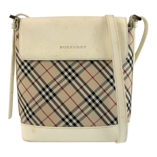 BURBERRY バーバリー チェック柄 ホワイト ベージュ シルバー金具 キャンバス / レザー ショルダーバッグ ポシェット レディース B24