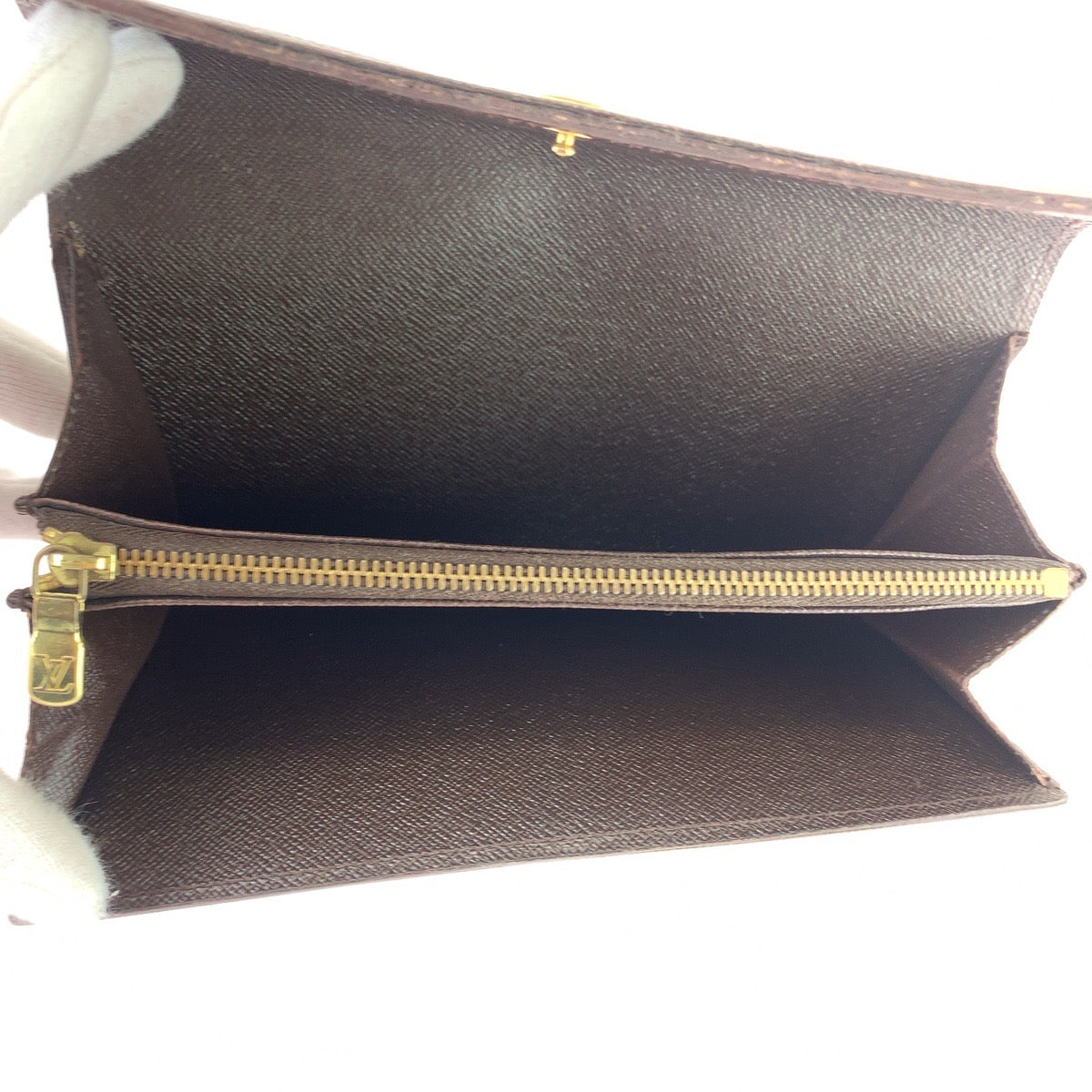LOUIS VUITTON ルイヴィトン ダミエ ポシェットポルトモネクレディ ブラウン ゴールド金具 PVC N61724 長財布 ロングウォレット レディース AB27