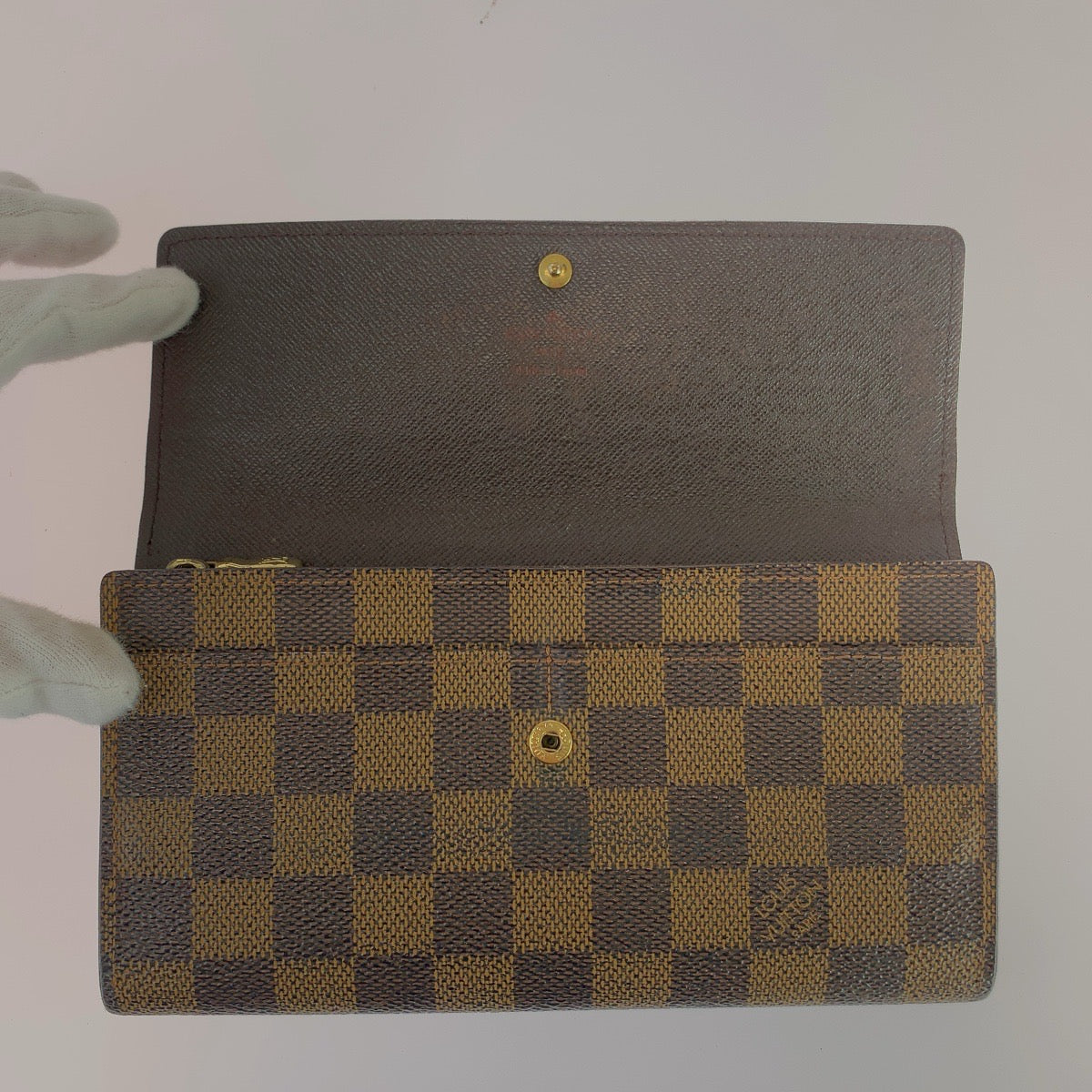 LOUIS VUITTON ルイヴィトン ダミエ ポシェットポルトモネクレディ ブラウン ゴールド金具 PVC N61724 長財布 ロングウォレット レディース AB27