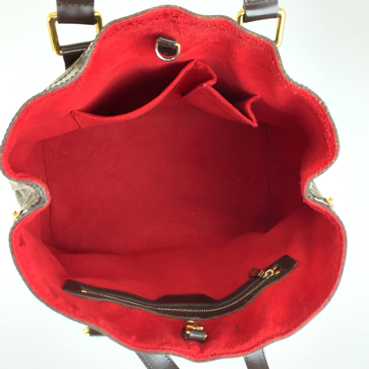 LOUIS VUITTON ルイ ヴィトン ダミエ ハムステッド PM ブラウン ゴールド金具 PVC / レザー N51205 ハンドバッグ トートバッグ レディース AB46