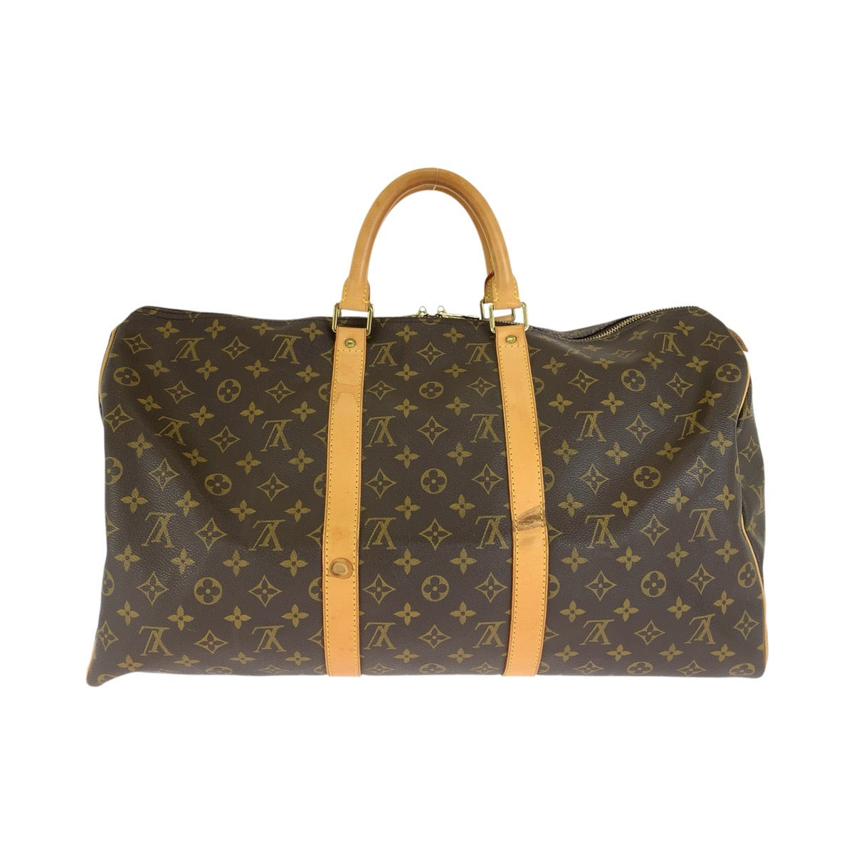 LOUIS VUITTON ルイヴィトン モノグラム キーポル50 ブラウン ゴールド金具 PVC / レザー M41426 ボストンバッグ 旅行バッグ 男女兼用 メンズ AB80