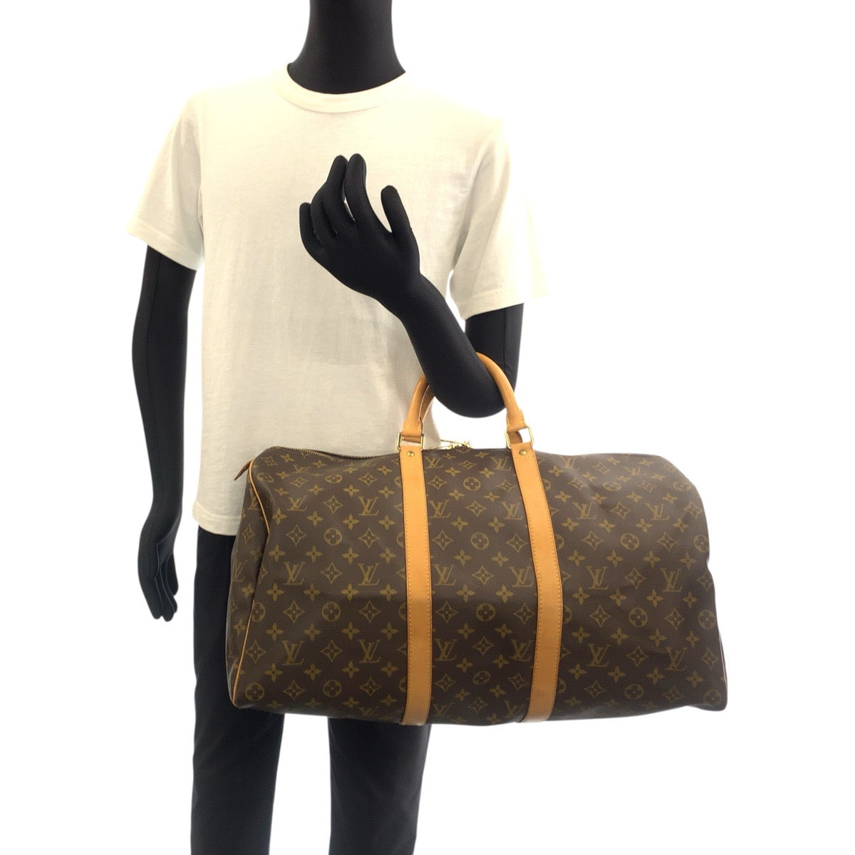 LOUIS VUITTON ルイヴィトン モノグラム キーポル50 ブラウン ゴールド金具 PVC / レザー M41426 ボストンバッグ 旅行バッグ 男女兼用 メンズ AB80