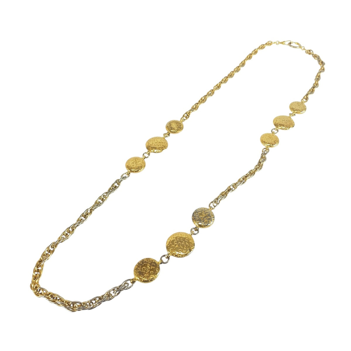 CHANEL シャネル ヴィンテージ マドモアゼル ロゴ ゴールド メタル ネックレス レディース AB80