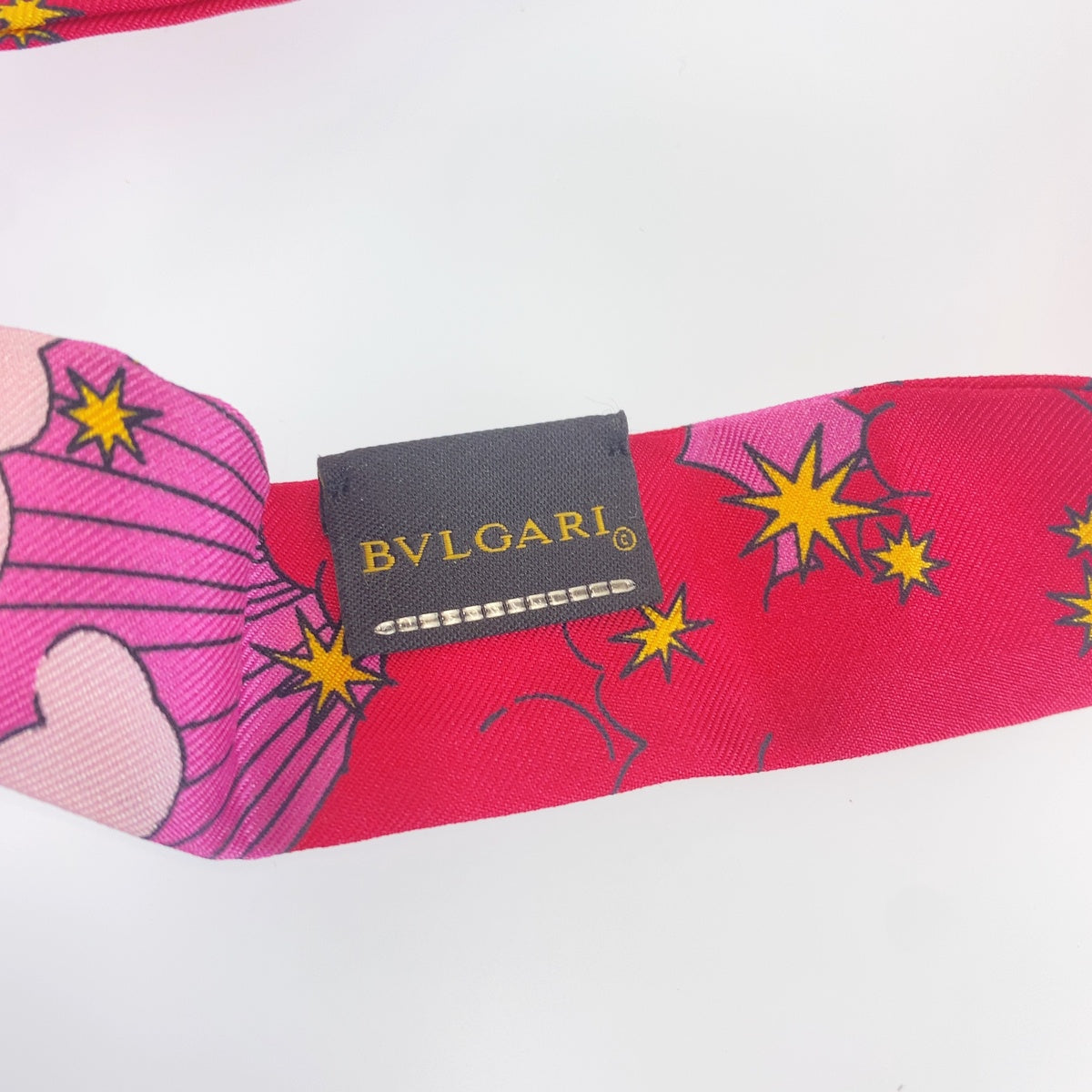 BVLGARI ブルガリ ピンク ブルー シルク / メタル リボンスカーフ スカーフリング レディース ABP
