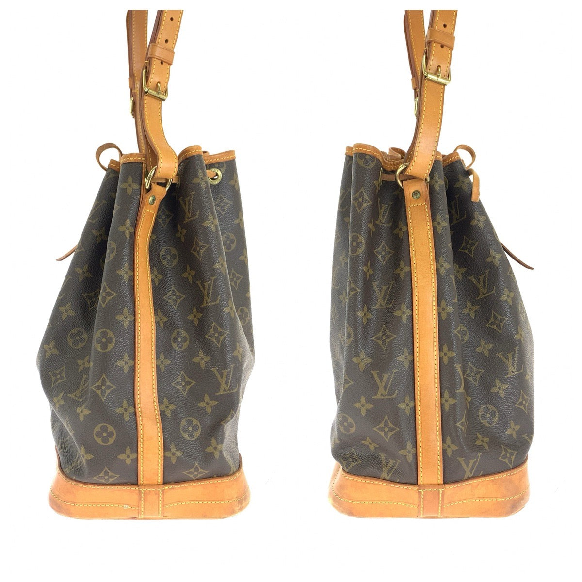 LOUIS VUITTON ルイヴィトン モノグラム ノエ ブラウン ゴールド金具 PVC / レザー M42224 巾着 ショルダーバッグ レディース AB70