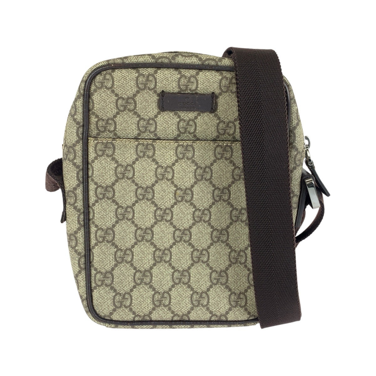 GUCCI グッチ ベージュ ブラウン シルバー金具 GGスプリームキャンバス / レザー 122754 ショルダーバッグ ポシェット レディース ABP30