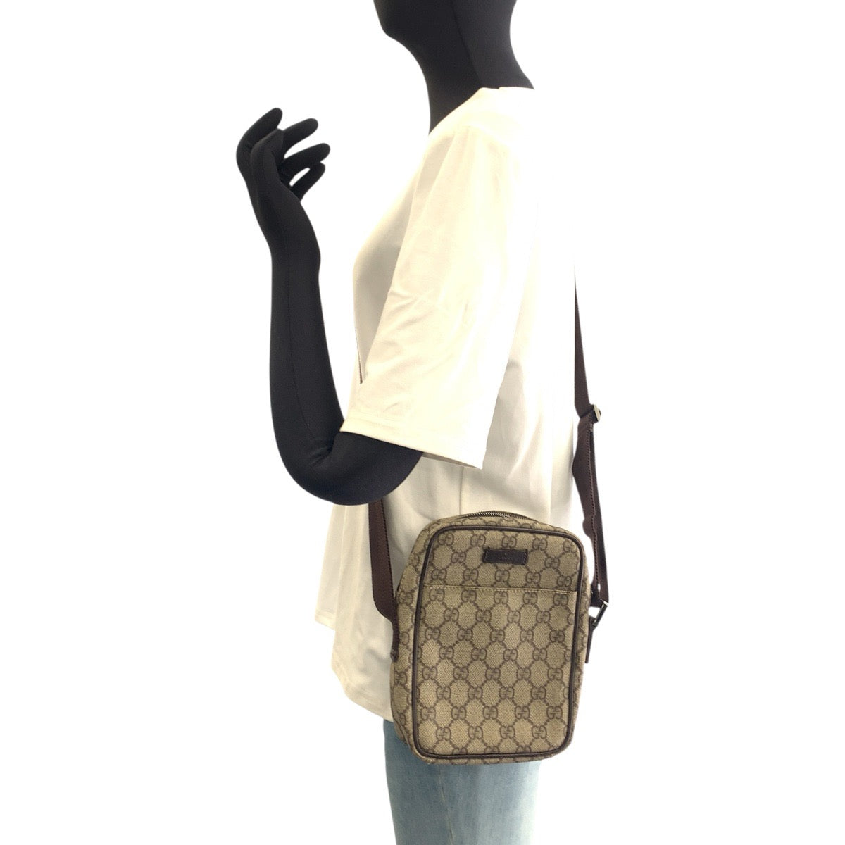 GUCCI グッチ ベージュ ブラウン シルバー金具 GGスプリームキャンバス / レザー 122754 ショルダーバッグ ポシェット レディース ABP30