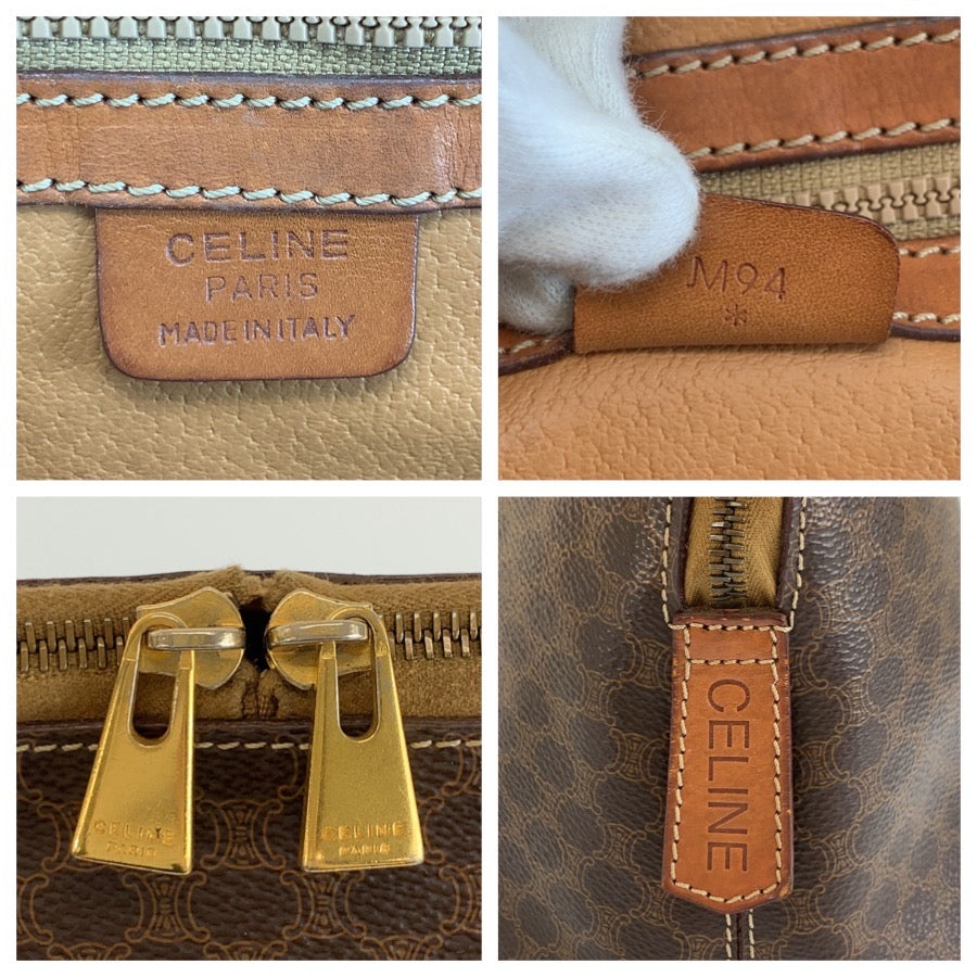 CELINE セリーヌ マカダム ブラウン ゴールド金具 PVC / レザー M94 ハンドバッグ ボストンバッグ レディース B20