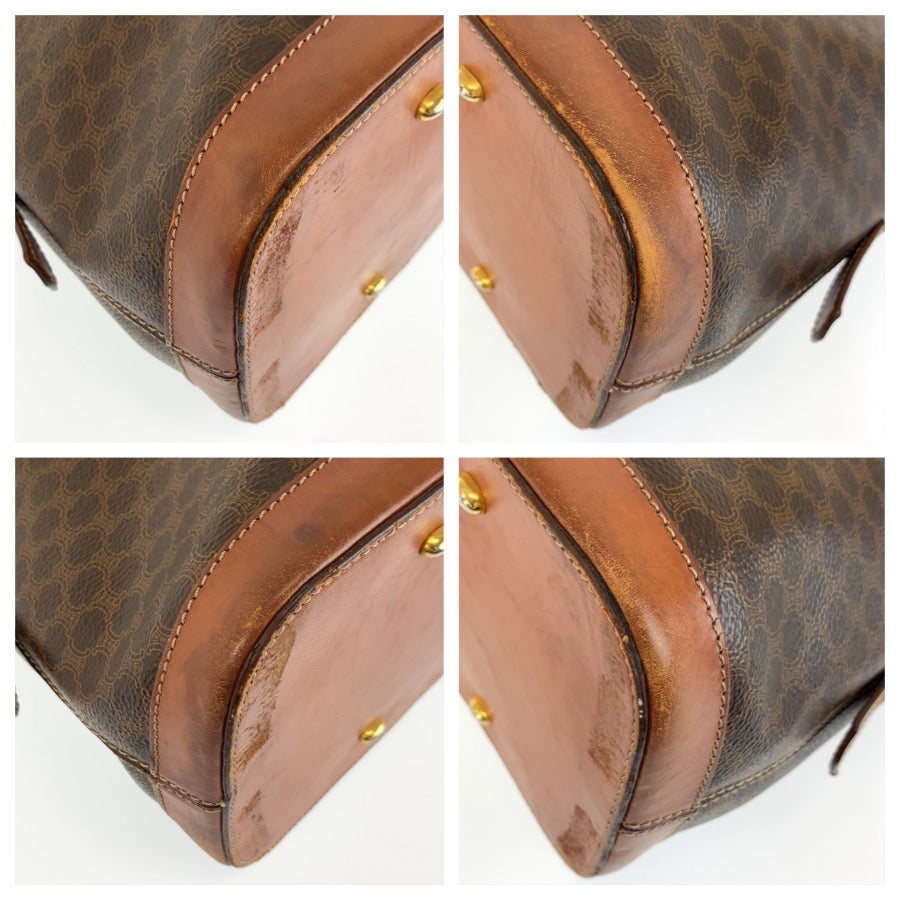 CELINE セリーヌ マカダム ブラウン ゴールド金具 PVC / レザー M94 ハンドバッグ ボストンバッグ レディース B20