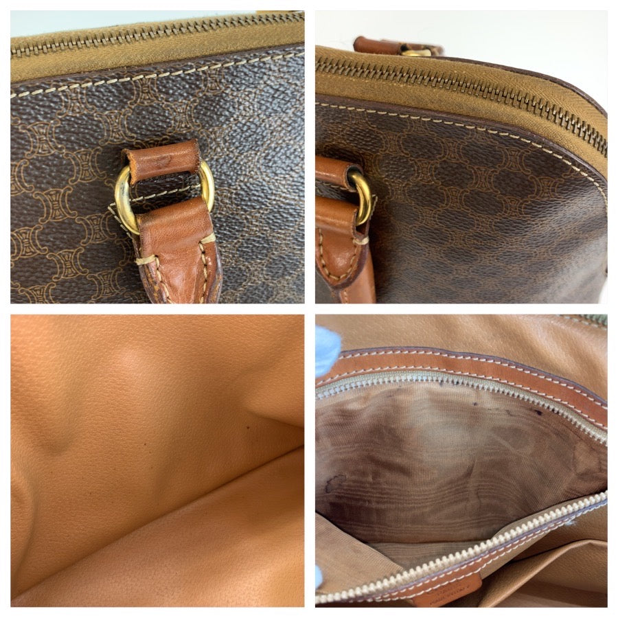 CELINE セリーヌ マカダム ブラウン ゴールド金具 PVC / レザー M94 ハンドバッグ ボストンバッグ レディース B20
