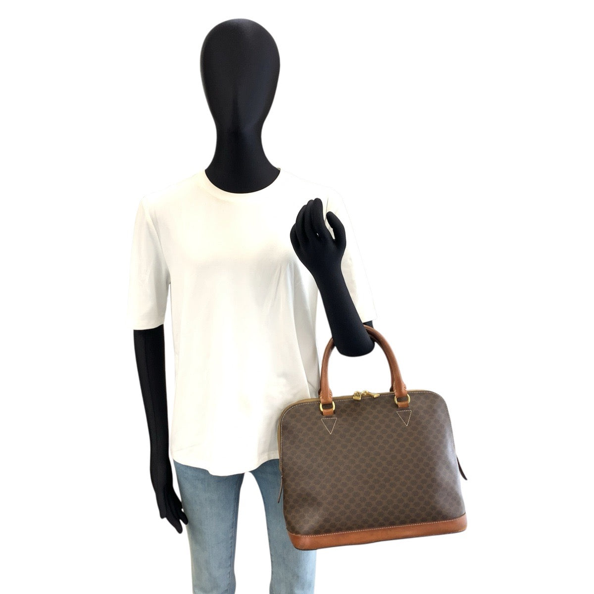 CELINE セリーヌ マカダム ブラウン ゴールド金具 PVC / レザー M94 ハンドバッグ ボストンバッグ レディース B20