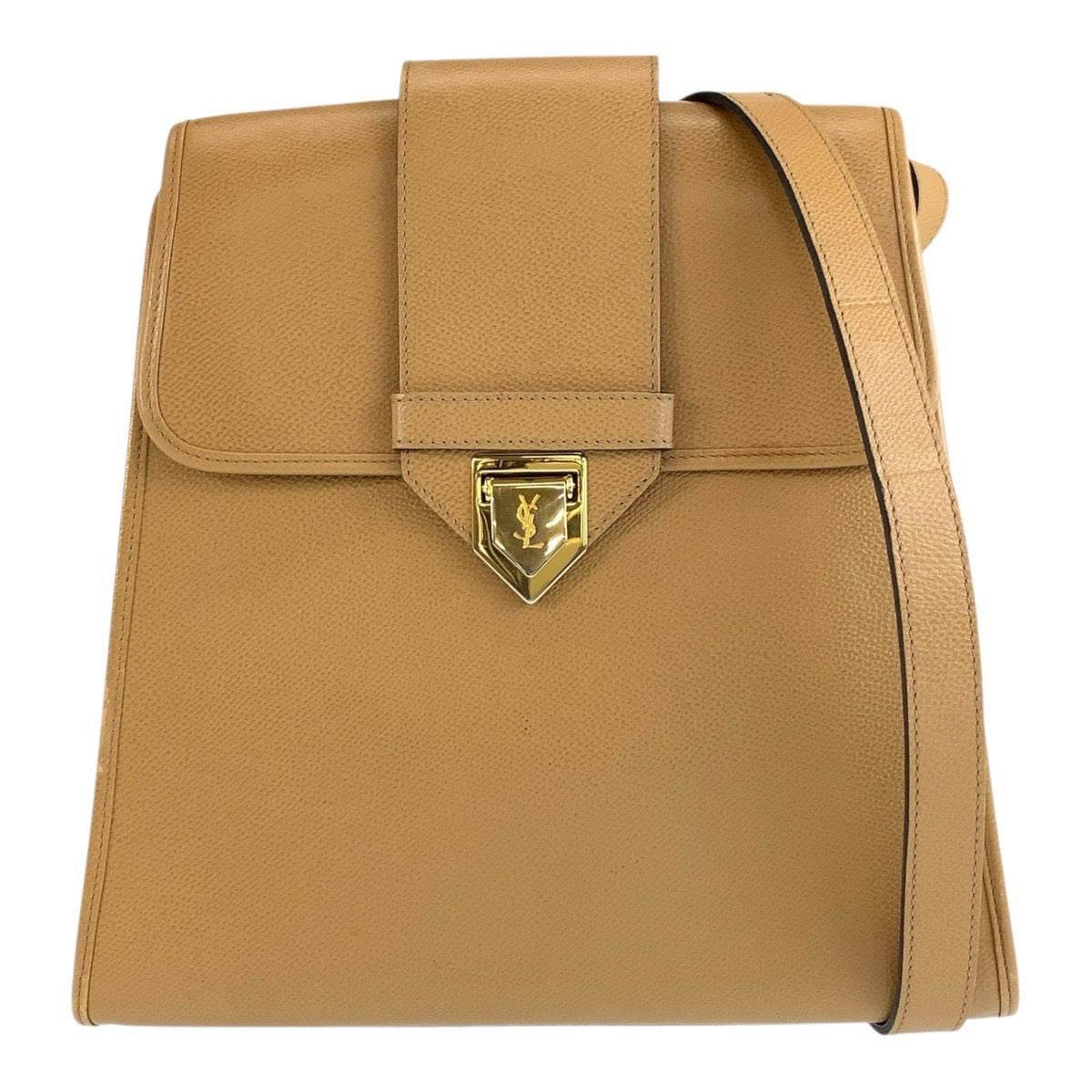 YVES SAINT LAURENT イヴ サンローラン ヴィンテージ YSL ベージュ ゴールド金具 レザー ショルダーバッグ ポシェット レディース AB33