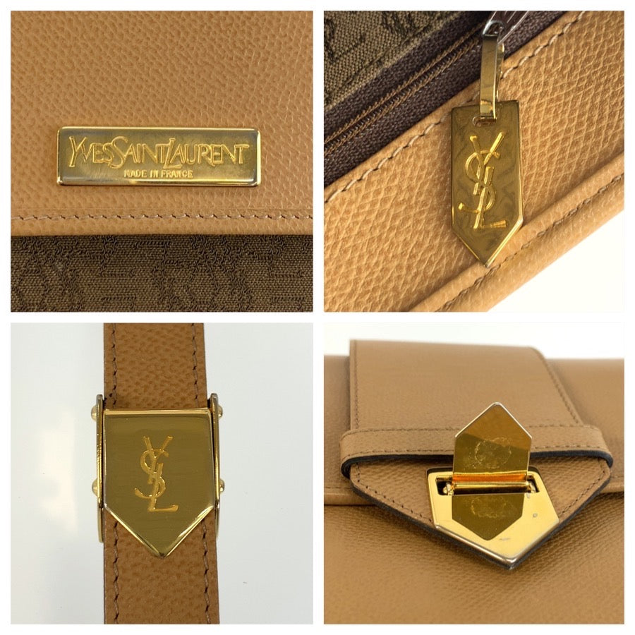 YVES SAINT LAURENT イヴ サンローラン ヴィンテージ YSL ベージュ ゴールド金具 レザー ショルダーバッグ ポシェット レディース AB33
