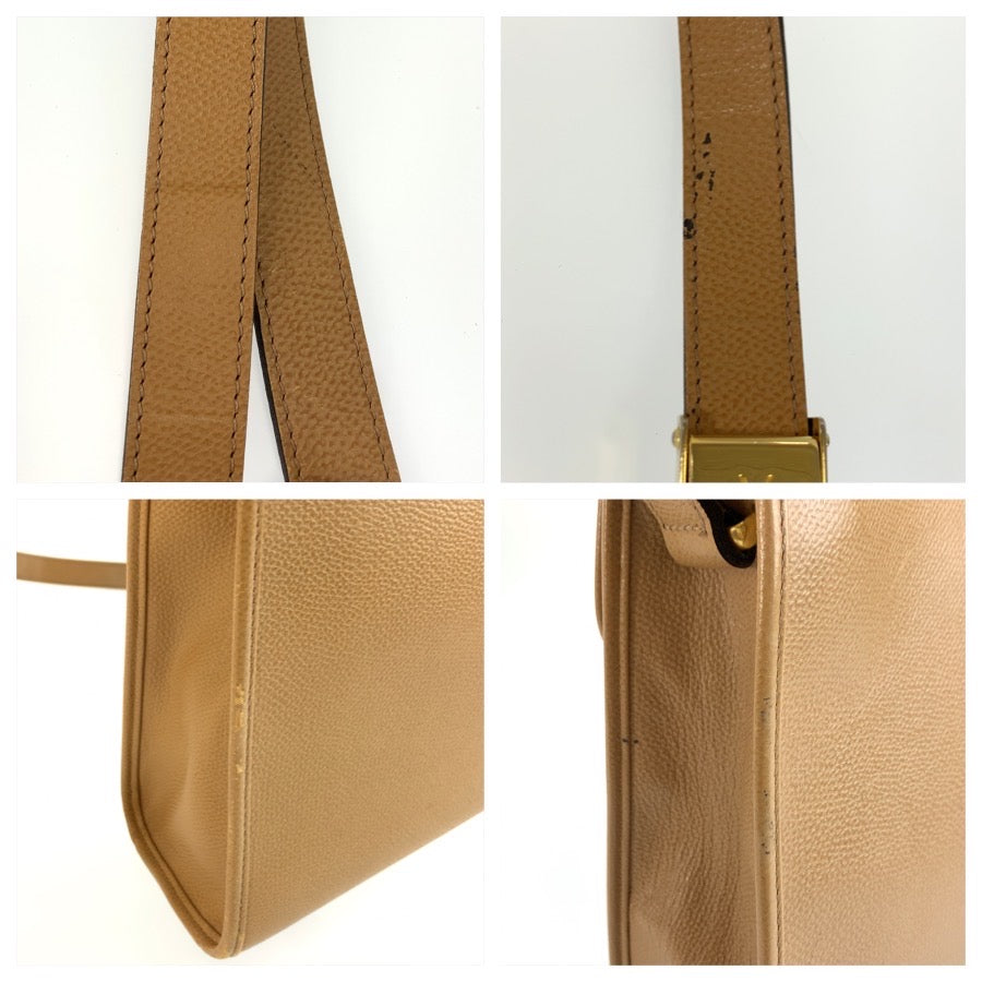 YVES SAINT LAURENT イヴ サンローラン ヴィンテージ YSL ベージュ ゴールド金具 レザー ショルダーバッグ ポシェット レディース AB33