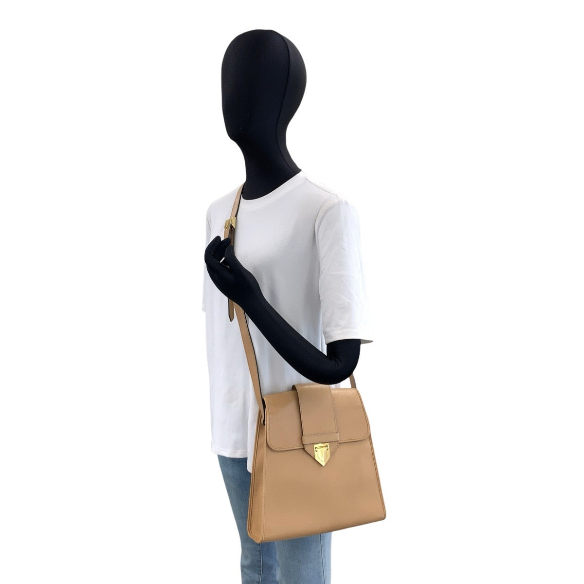 YVES SAINT LAURENT イヴ サンローラン ヴィンテージ YSL ベージュ ゴールド金具 レザー ショルダーバッグ ポシェット レディース AB33