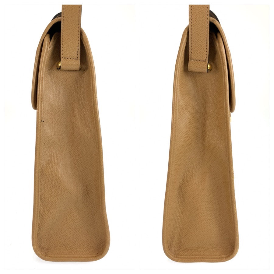 YVES SAINT LAURENT イヴ サンローラン ヴィンテージ YSL ベージュ ゴールド金具 レザー ショルダーバッグ ポシェット レディース AB33