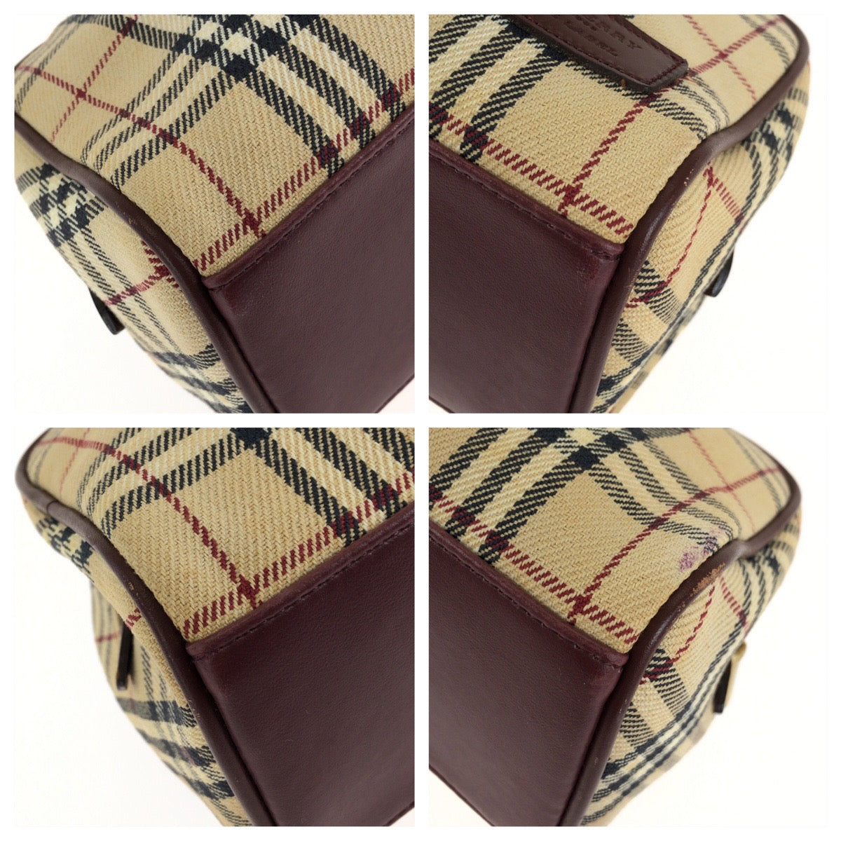 BURBERRY BLUE LABEL バーバリーブルーレーベル チェック柄 ベージュ ブラウン ゴールド金具 キャンバス / レザー ZA426-115 トートバッグ ミニボストンバッグ レディース AB14