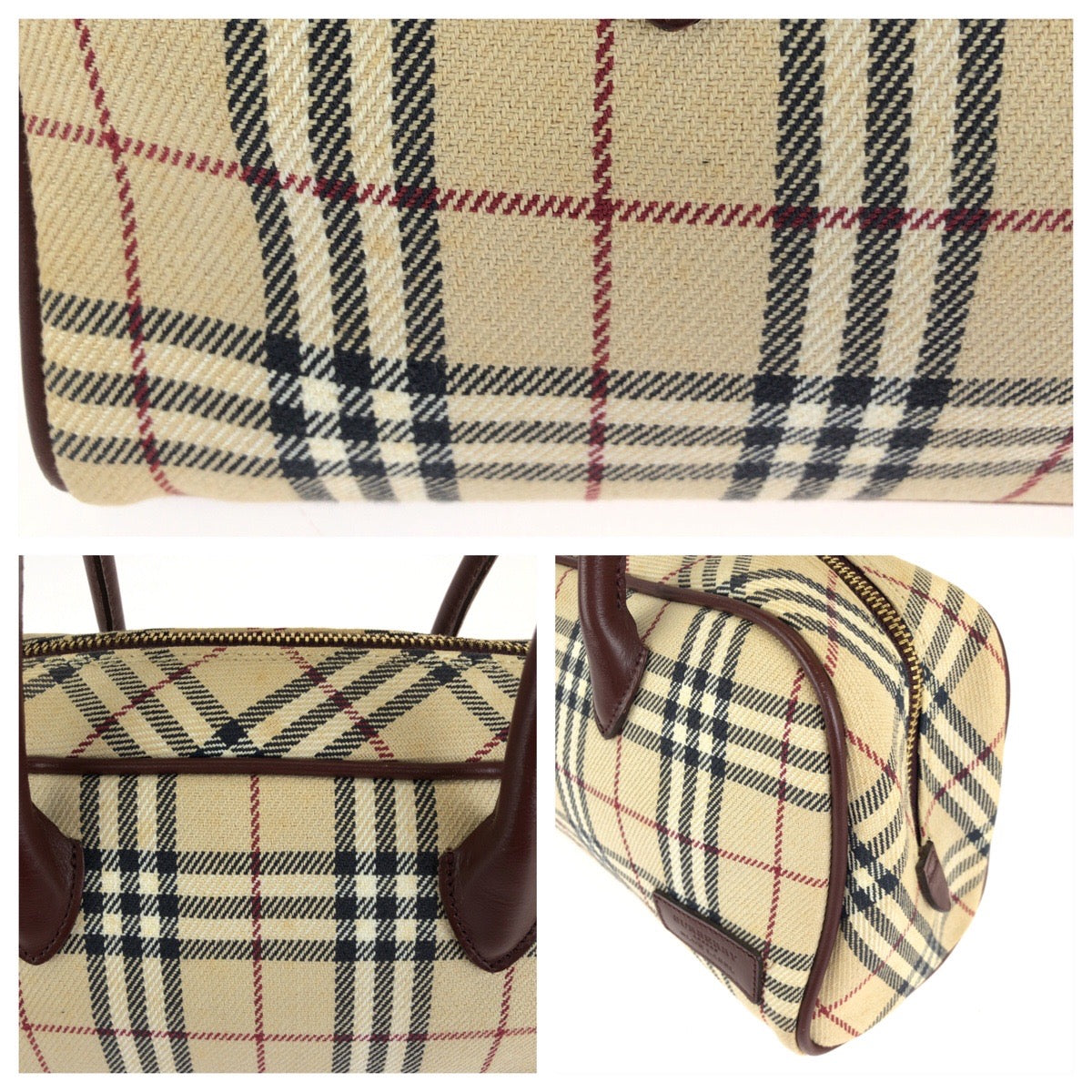 BURBERRY BLUE LABEL バーバリーブルーレーベル チェック柄 ベージュ ブラウン ゴールド金具 キャンバス / レザー ZA426-115 トートバッグ ミニボストンバッグ レディース AB14