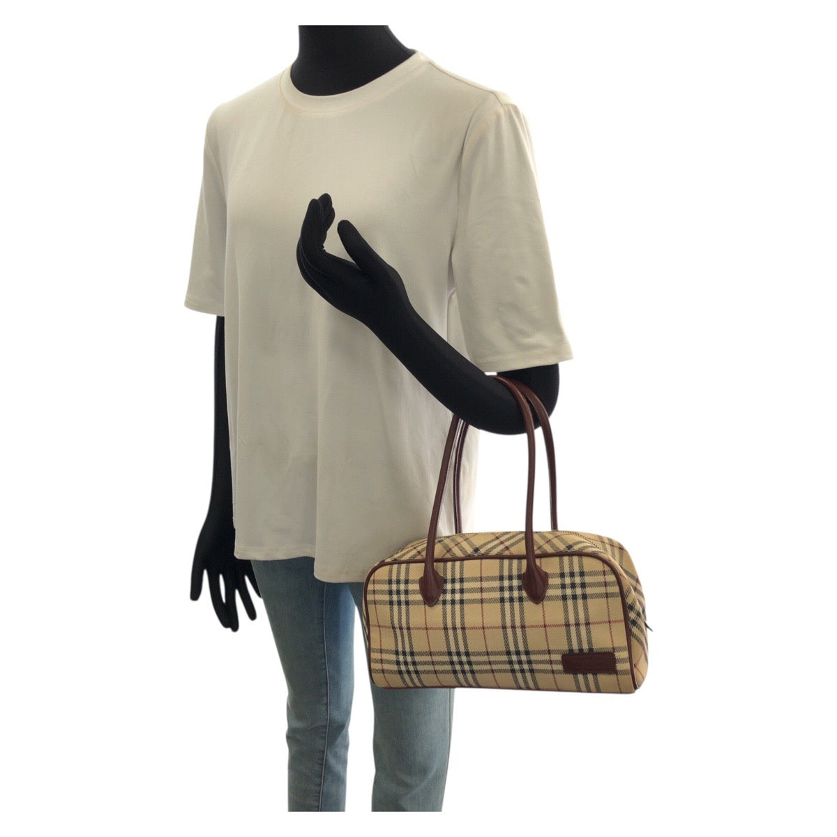 BURBERRY BLUE LABEL バーバリーブルーレーベル チェック柄 ベージュ ブラウン ゴールド金具 キャンバス / レザー ZA426-115 トートバッグ ミニボストンバッグ レディース AB14