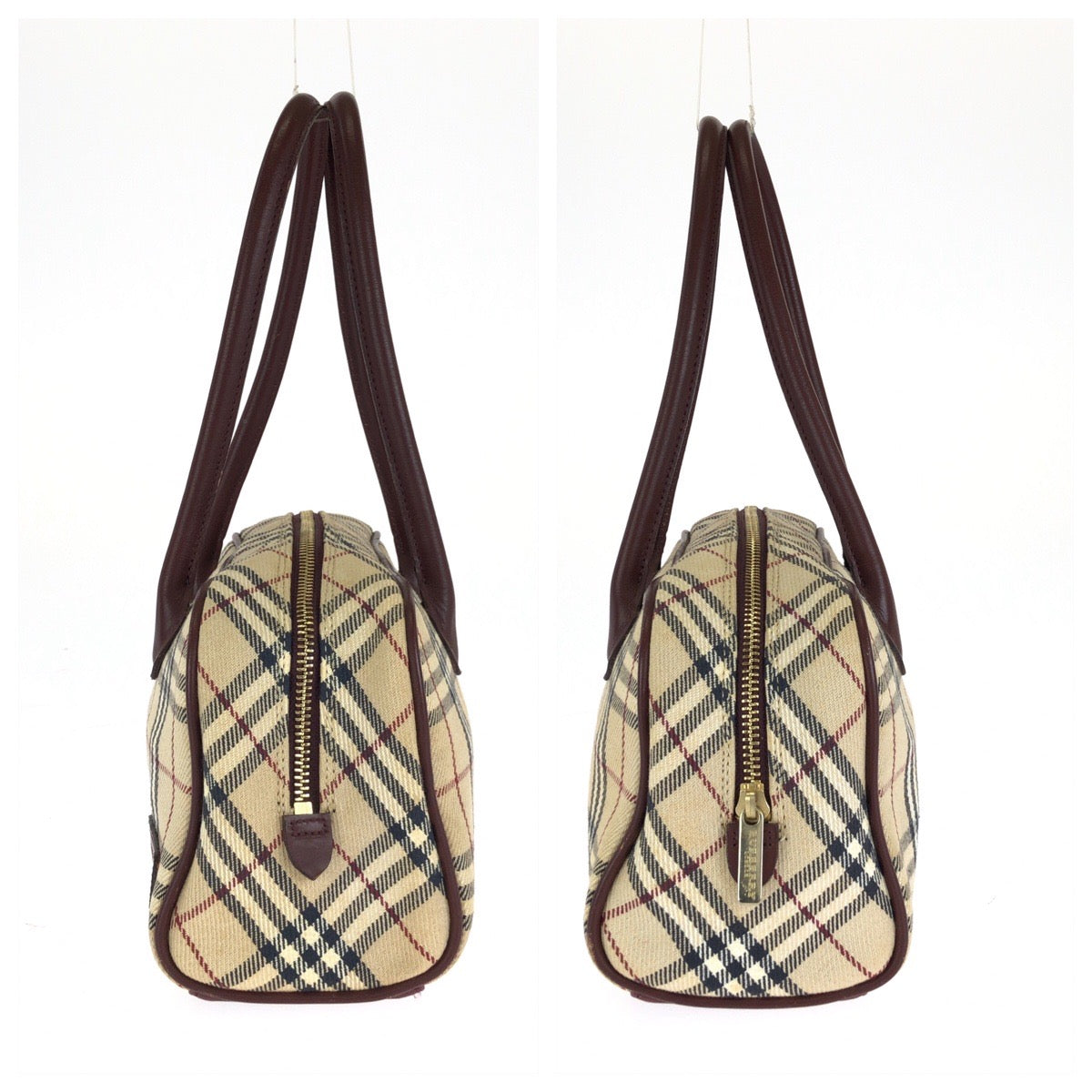 BURBERRY BLUE LABEL バーバリーブルーレーベル チェック柄 ベージュ ブラウン ゴールド金具 キャンバス / レザー ZA426-115 トートバッグ ミニボストンバッグ レディース AB14
