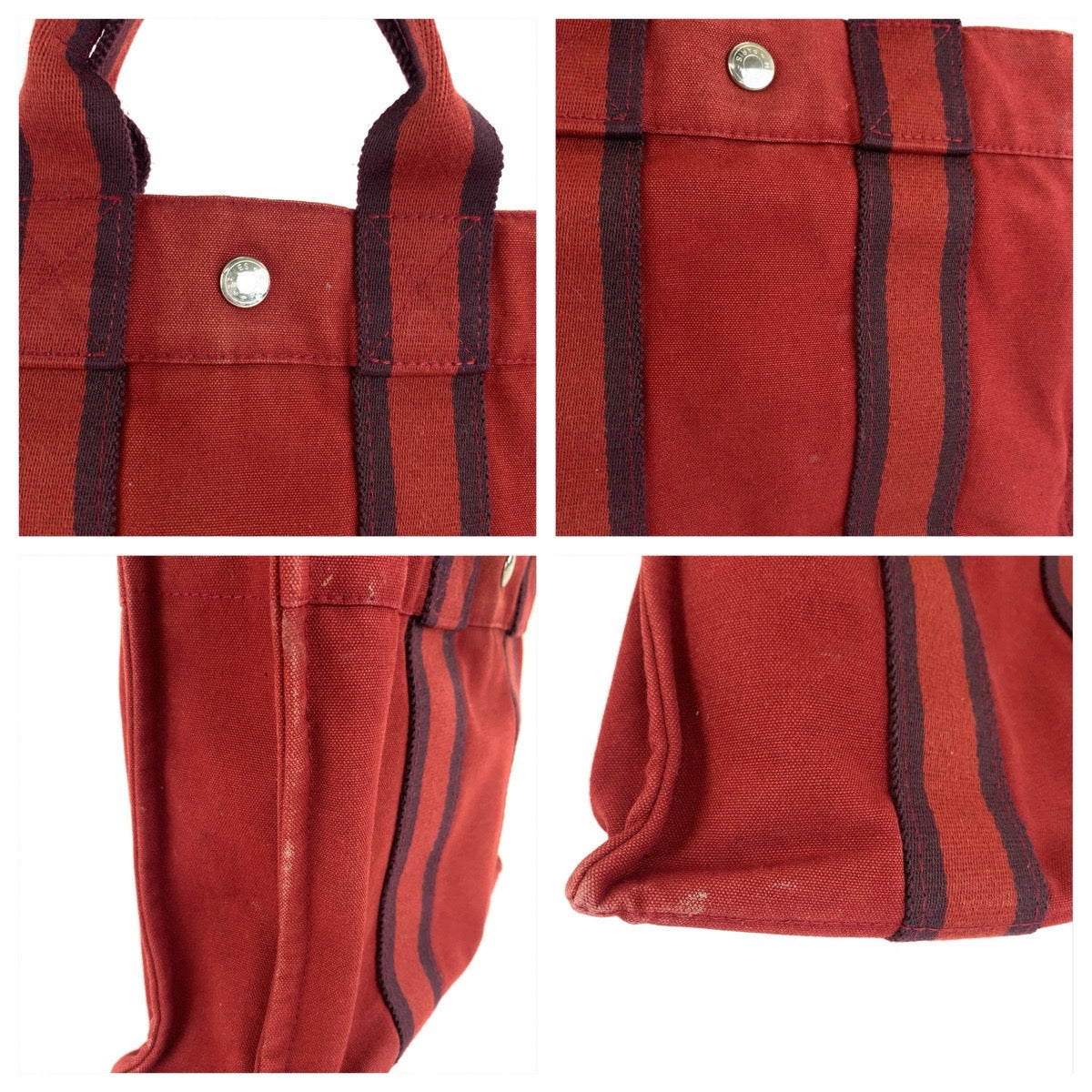 HERMES エルメス フールトゥPM ワインレッド ボルドー キャンバス トートバッグ ハンドバッグ レディース AB15