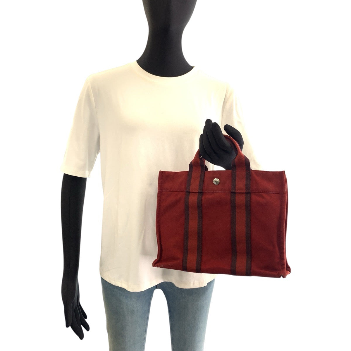 HERMES エルメス フールトゥPM ワインレッド ボルドー キャンバス トートバッグ ハンドバッグ レディース AB15