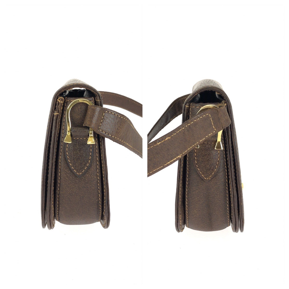 GUCCI グッチ ヴィンテージ オールドグッチ ホースビット ブラウン ゴールド金具 レザー ショルダーバッグ レディース ABP30