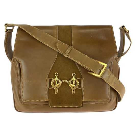 GUCCI グッチ ヴィンテージ オールドグッチ ホースビット ブラウン ゴールド金具 レザー / スウェード ショルダーバッグ レディース B25