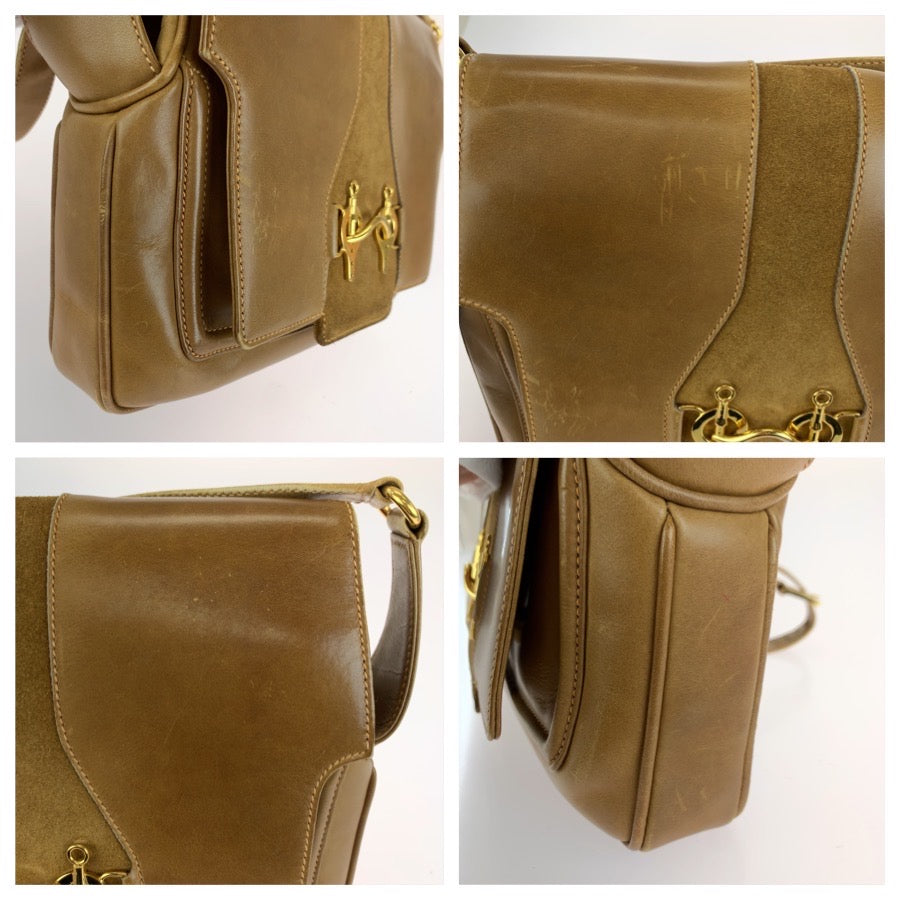 GUCCI グッチ ヴィンテージ オールドグッチ ホースビット ブラウン ゴールド金具 レザー / スウェード ショルダーバッグ レディース B25