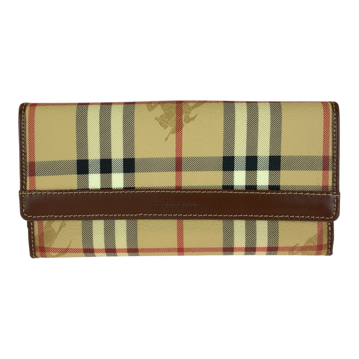 BURBERRY バーバリー チェック柄 ベージュ ブラウン ゴールド金具 PVC / レザー 長財布 ロングウォレット レディース ABP16
