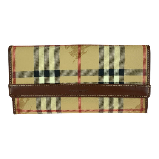 BURBERRY バーバリー チェック柄 ベージュ ブラウン ゴールド金具 PVC / レザー 長財布 ロングウォレット レディース ABP16