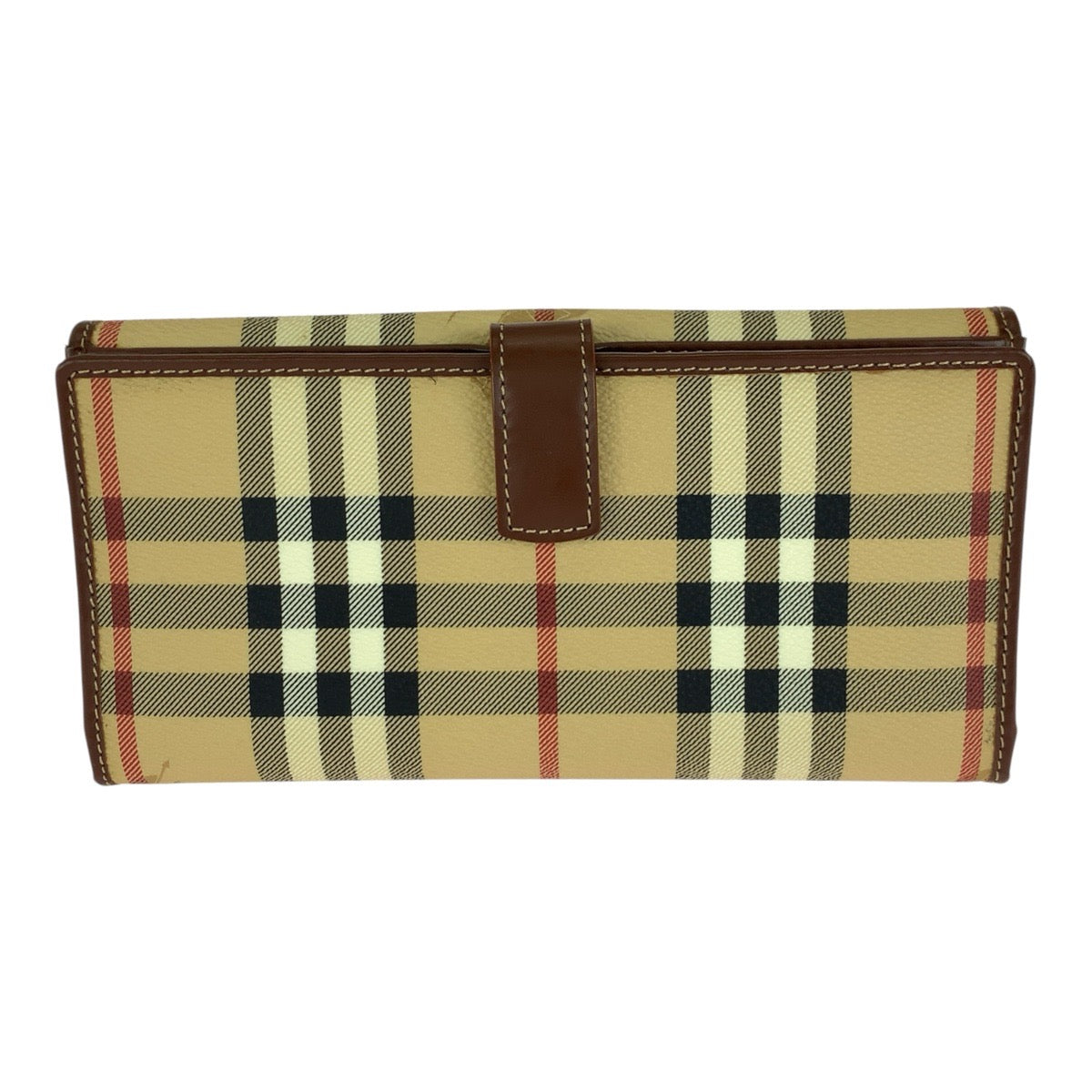 BURBERRY バーバリー チェック柄 ベージュ ブラウン ゴールド金具 PVC / レザー 長財布 ロングウォレット レディース ABP16