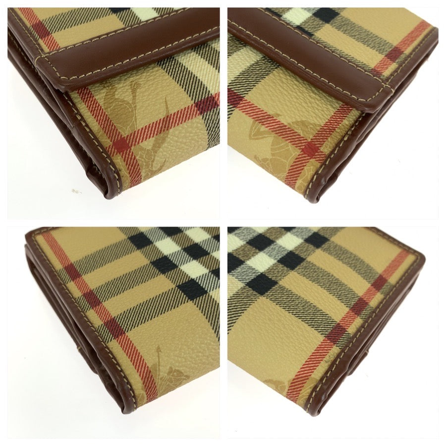 BURBERRY バーバリー チェック柄 ベージュ ブラウン ゴールド金具 PVC / レザー 長財布 ロングウォレット レディース ABP16