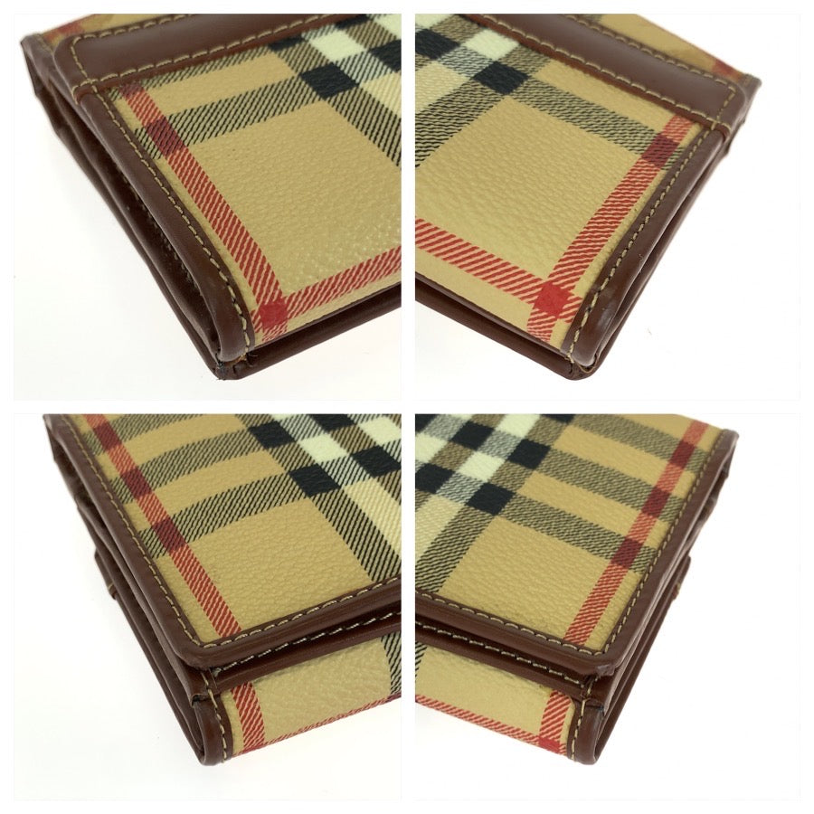 BURBERRY バーバリー チェック柄 ベージュ ブラウン ゴールド金具 PVC / レザー 長財布 ロングウォレット レディース ABP16