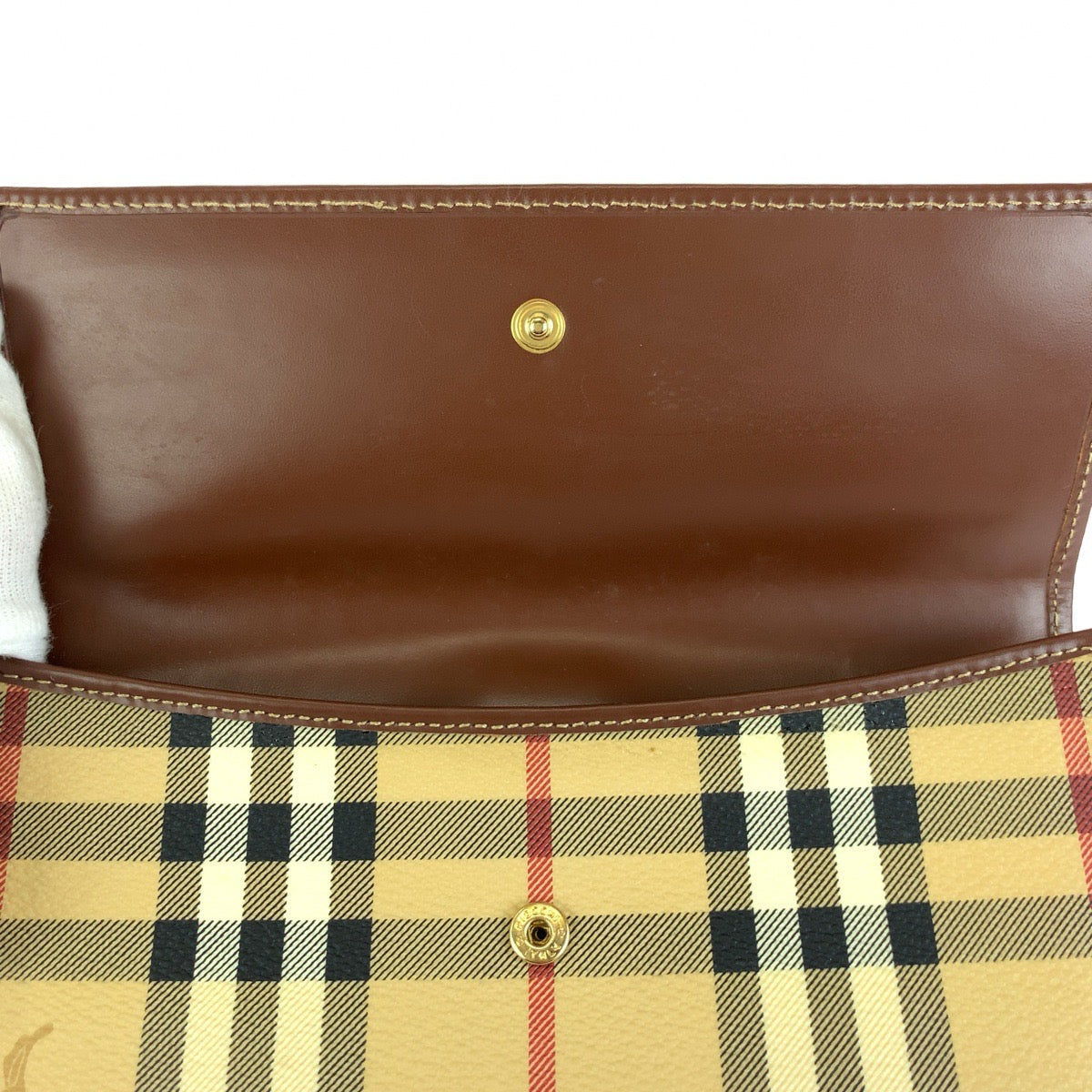 BURBERRY バーバリー チェック柄 ベージュ ブラウン ゴールド金具 PVC / レザー 長財布 ロングウォレット レディース ABP16