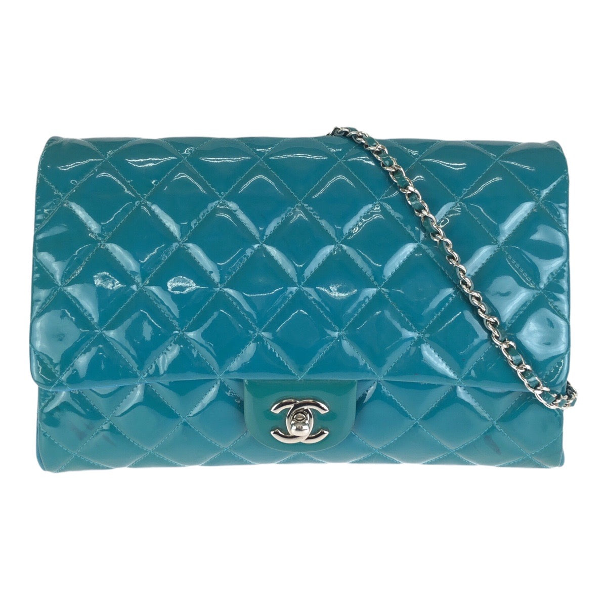 CHANEL シャネル マトラッセ ココマーク ブルー シルバー金具 パテントレザー チェーンショルダーバッグ ポシェット レディース B135