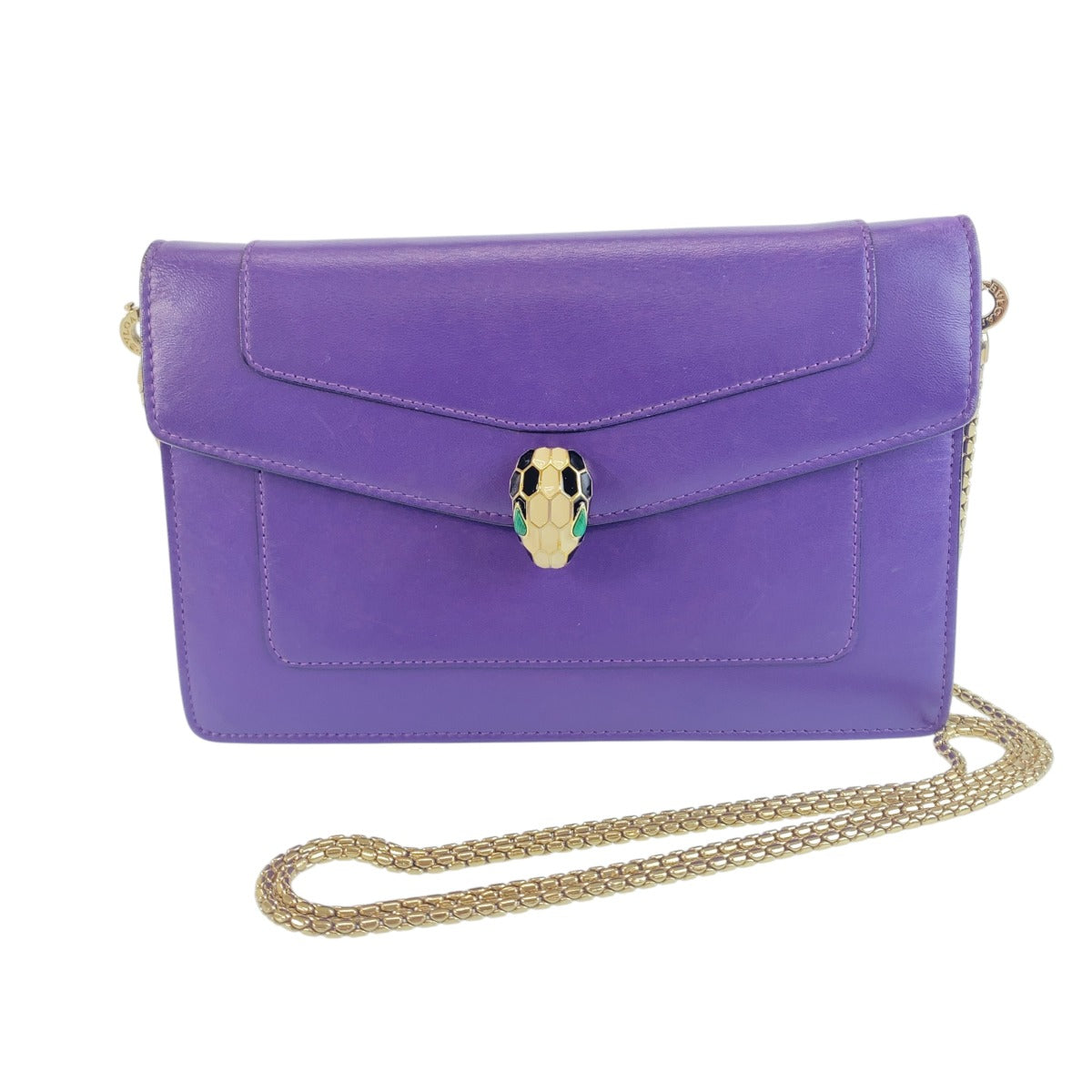BVLGARI ブルガリ セルペンティ フォーエバー パープル ゴールド レザー ショルダーバッグ チェーンウォレット レディース ABP70