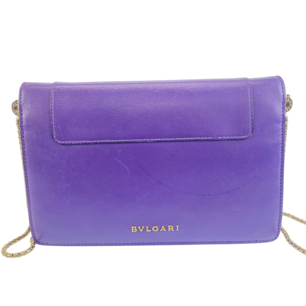 BVLGARI ブルガリ セルペンティ フォーエバー パープル ゴールド レザー ショルダーバッグ チェーンウォレット レディース ABP70