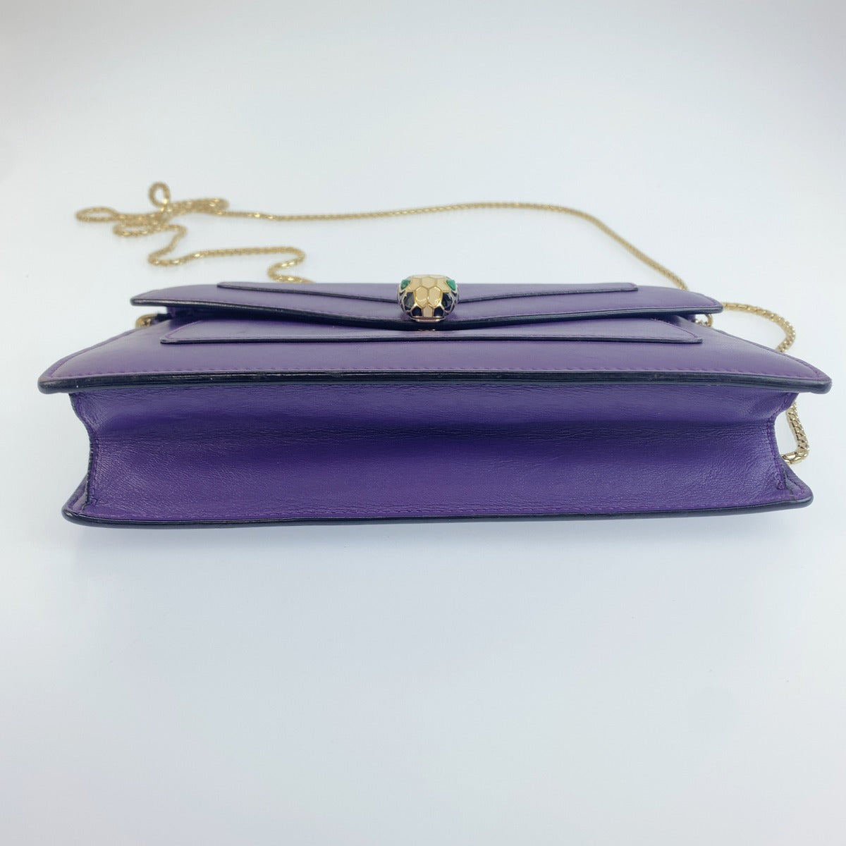 BVLGARI ブルガリ セルペンティ フォーエバー パープル ゴールド レザー ショルダーバッグ チェーンウォレット レディース ABP70