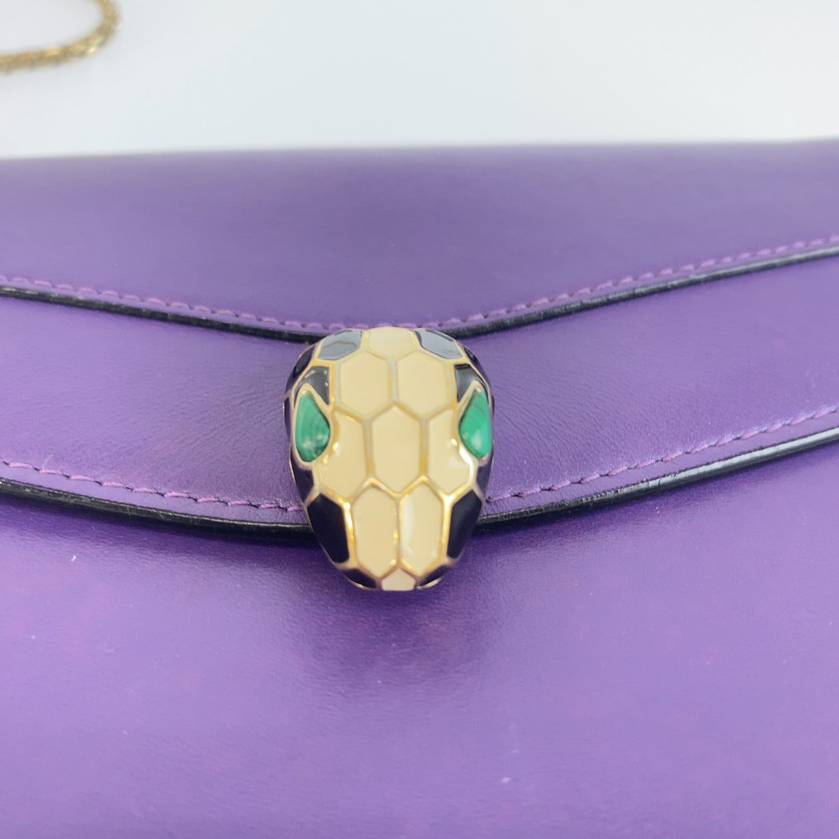 BVLGARI ブルガリ セルペンティ フォーエバー パープル ゴールド レザー ショルダーバッグ チェーンウォレット レディース ABP70