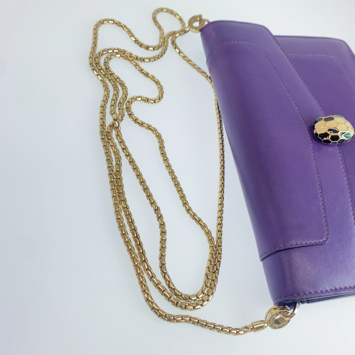 BVLGARI ブルガリ セルペンティ フォーエバー パープル ゴールド レザー ショルダーバッグ チェーンウォレット レディース ABP70