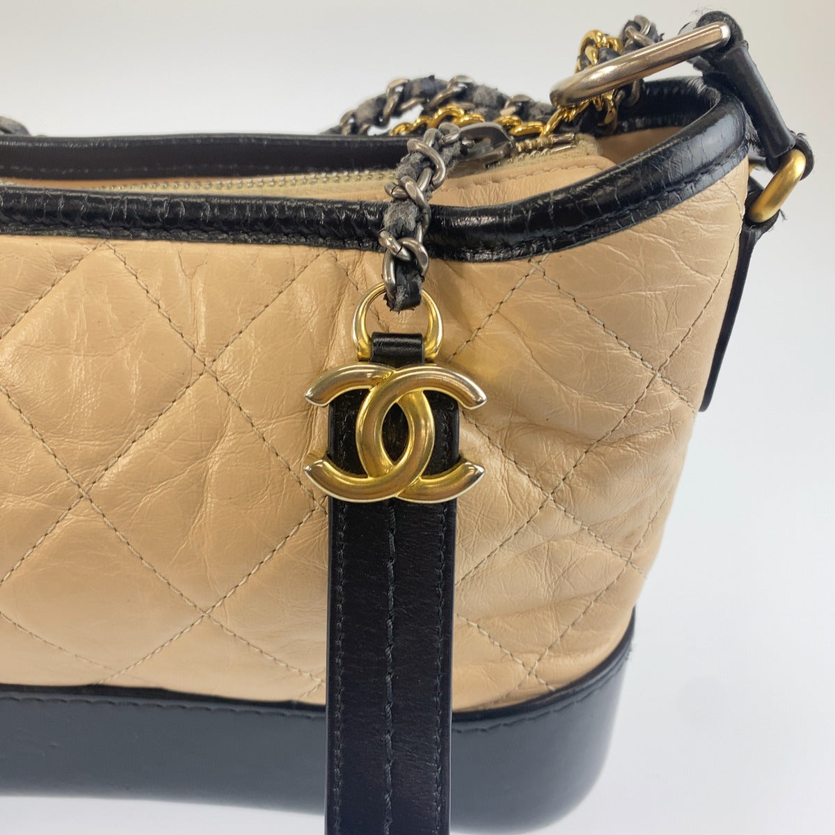 CHANEL シャネル ガブリエル ドゥ シャネル スモール ホーボー ピンクベージュ ブラック チェーンショルダーバッグ レディース B158