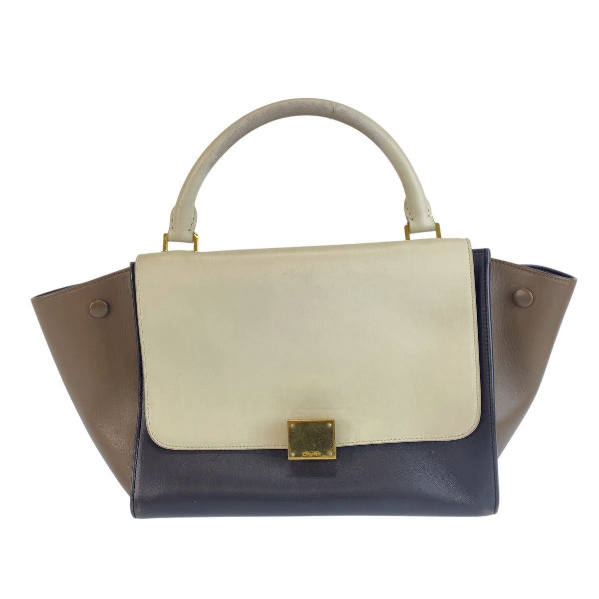 CELINE セリーヌ トラペーズ ブラウン ホワイト レザー ハンドバッグ 2WAY ショルダーバッグ レディース B37